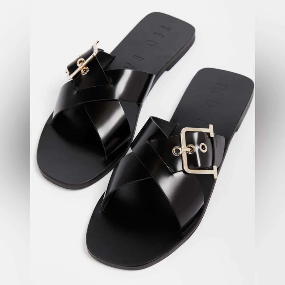 TED BAKER BLACK LEATHER JOSEE SANDALS BUCKLE STRAP SIZE 40.5 US SIZE 10 NIB